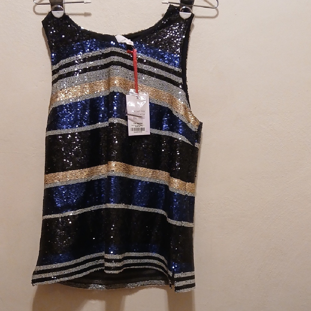 Sequin Striped Tank Top - Black, Blue, Gold, Silver